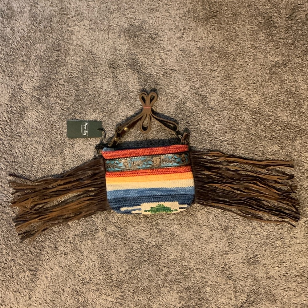 NWT Myra Etched Rainbow Hand-Tooled Bag